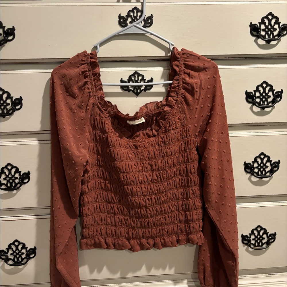 Altar'd State Terracotta Smocked Blouse